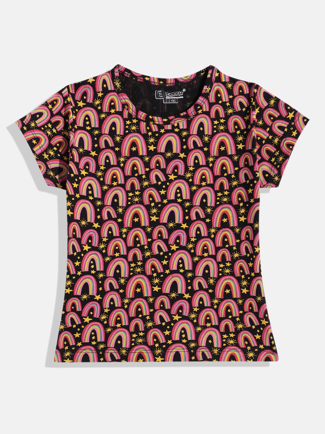 

Eteenz Girls Pure Cotton Graphic Printed Top, Black