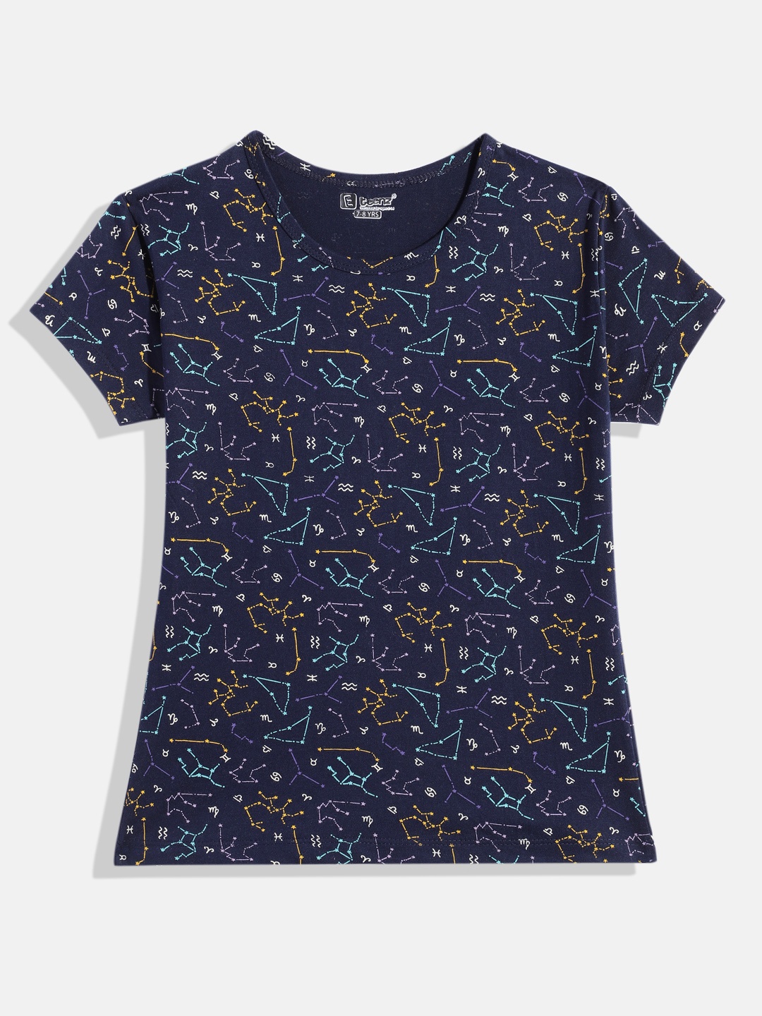 

Eteenz Girls Pure Cotton Geometric Printed Top, Navy blue