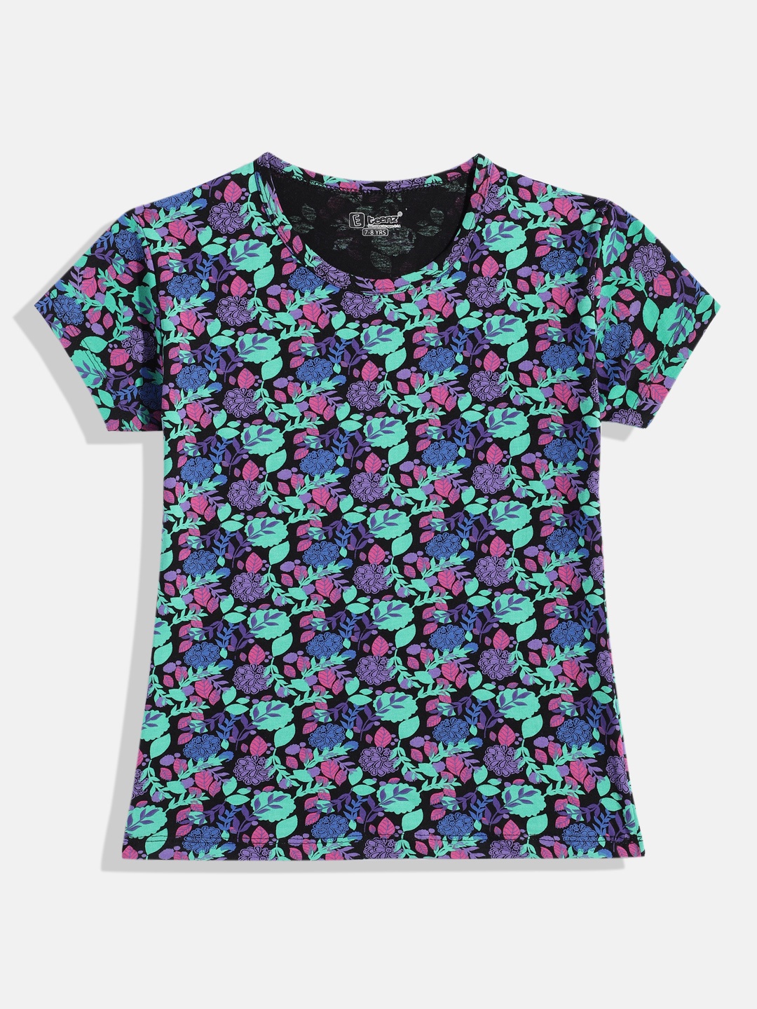 

Eteenz Girls Pure Cotton Floral Printed Top, Black