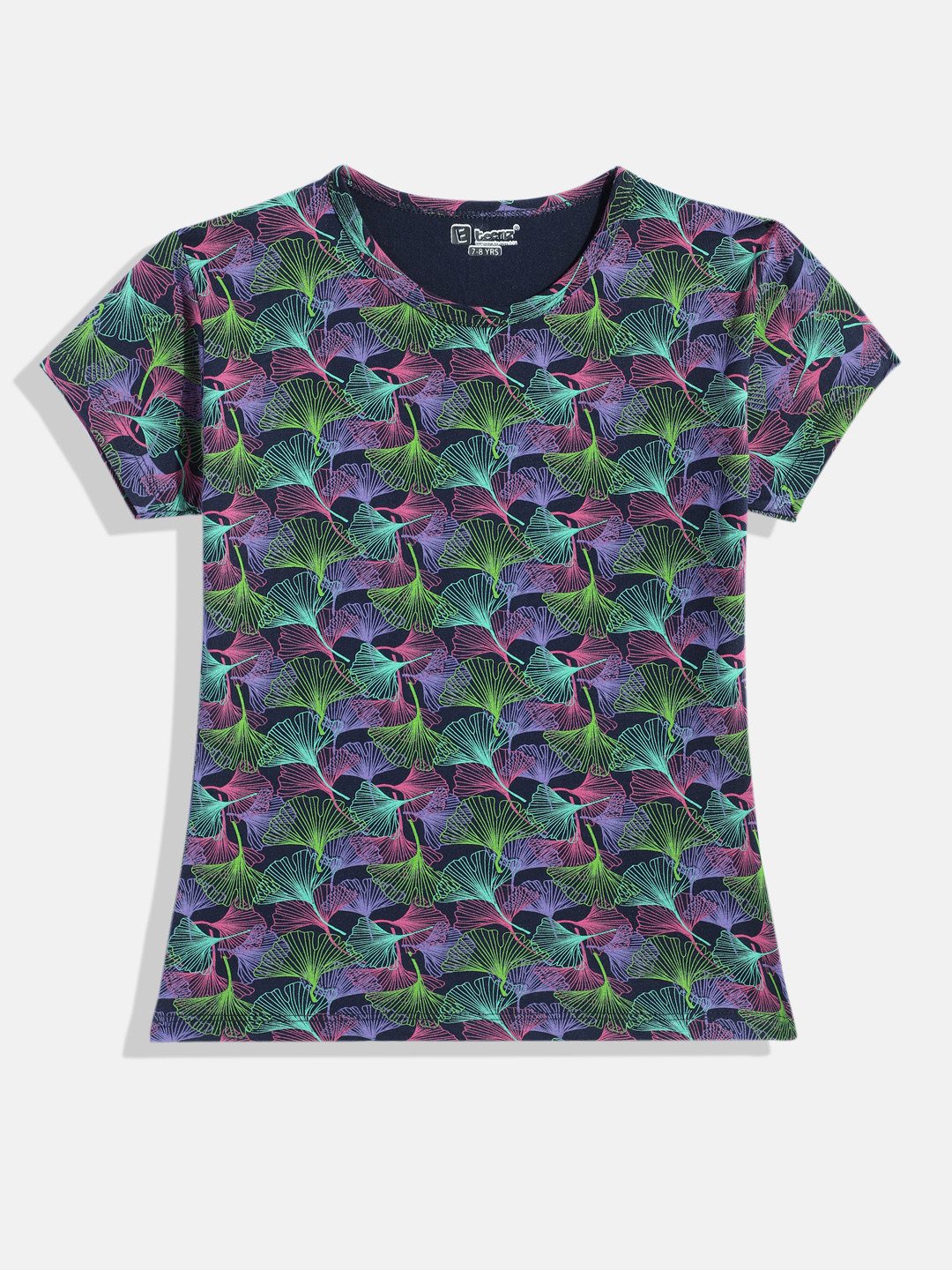 

Eteenz Girls Pure Cotton Floral Printed Top, Navy blue