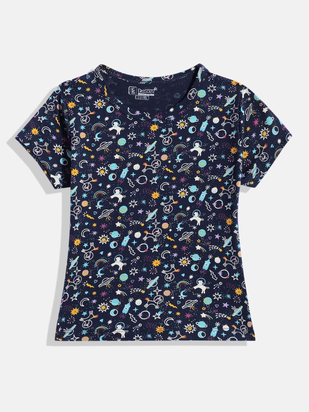 

Eteenz Girls Pure Cotton Conversational Printed Top, Navy blue