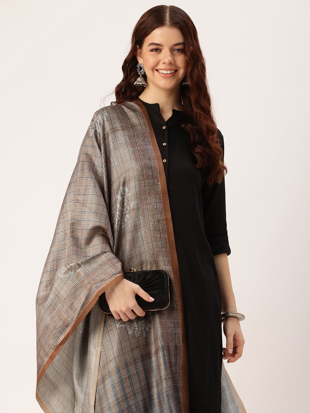 

SANGAM PRINTS Striped Dupatta, Brown