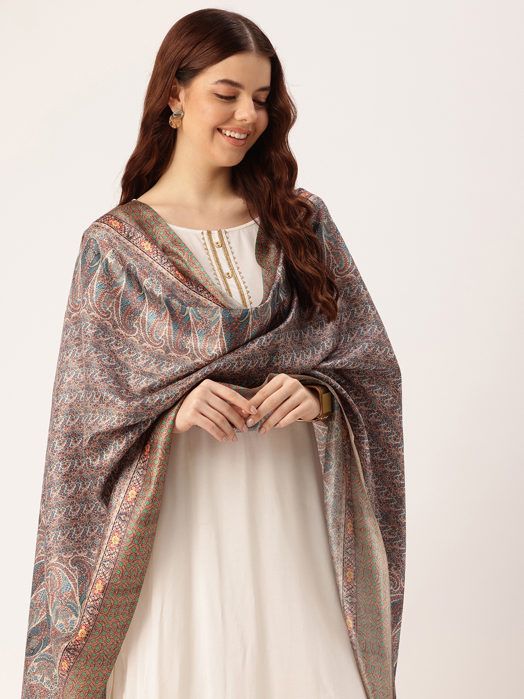 

SANGAM PRINTS Paisley Printed Dupatta, Brown