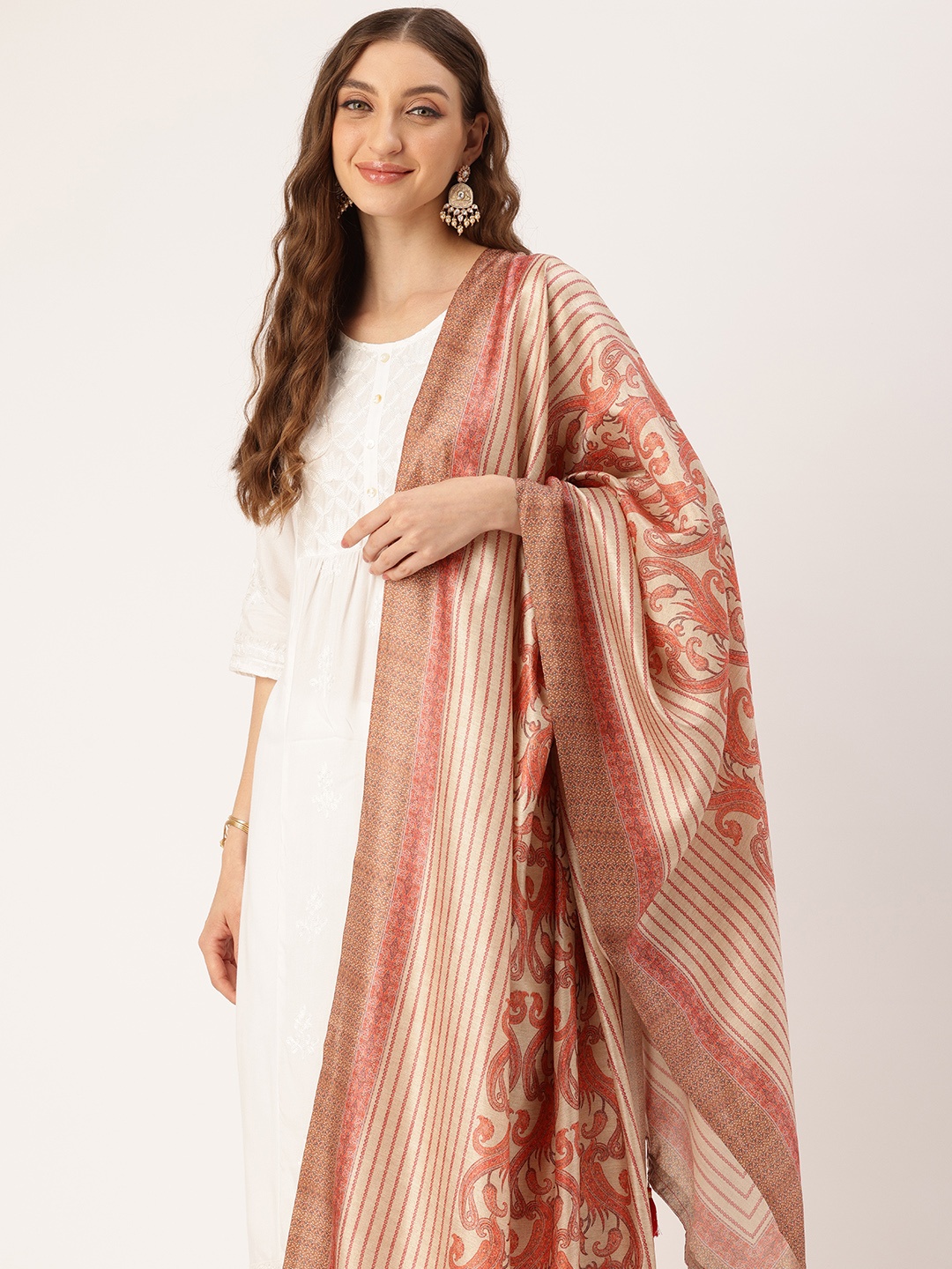 

SANGAM PRINTS Ethnic Motifs Printed Dupatta, Beige