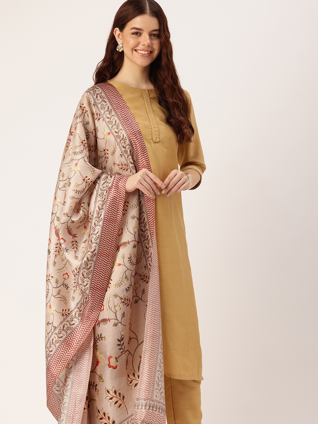 

SANGAM PRINTS Floral Printed Dupatta, Cream