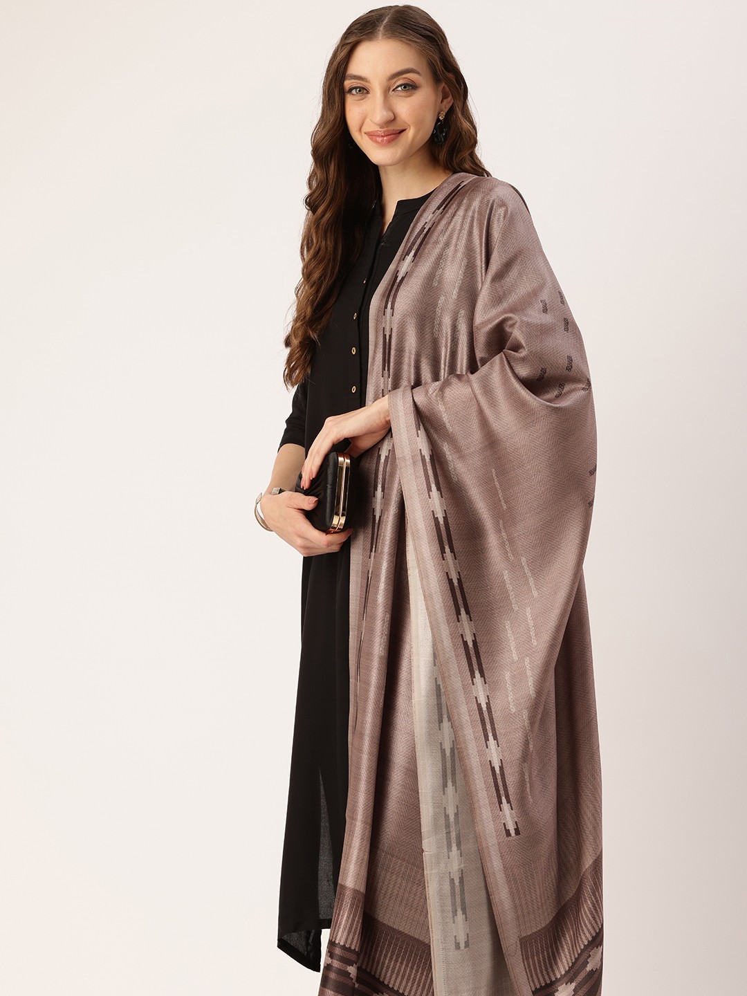 

SANGAM PRINTS Geometric Printed Dupatta, Coffee brown