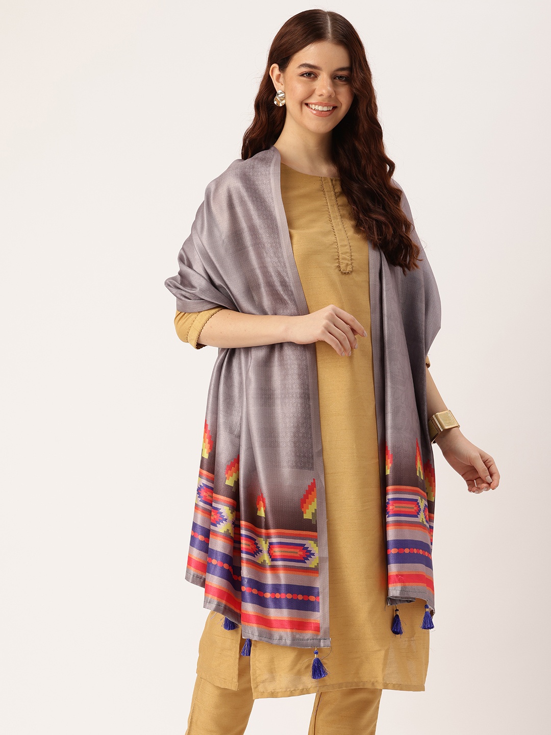 

SANGAM PRINTS Ethnic Motifs Printed Dupatta, Grey