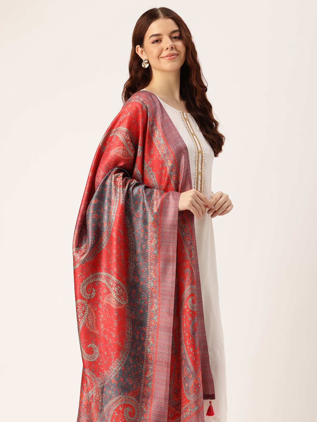 

SANGAM PRINTS Paisley Printed Dupatta, Red