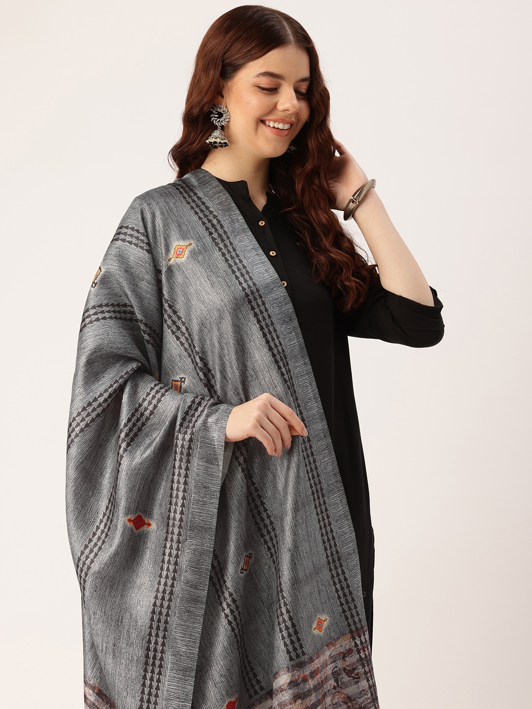 

SANGAM PRINTS Printed Dupatta, Grey