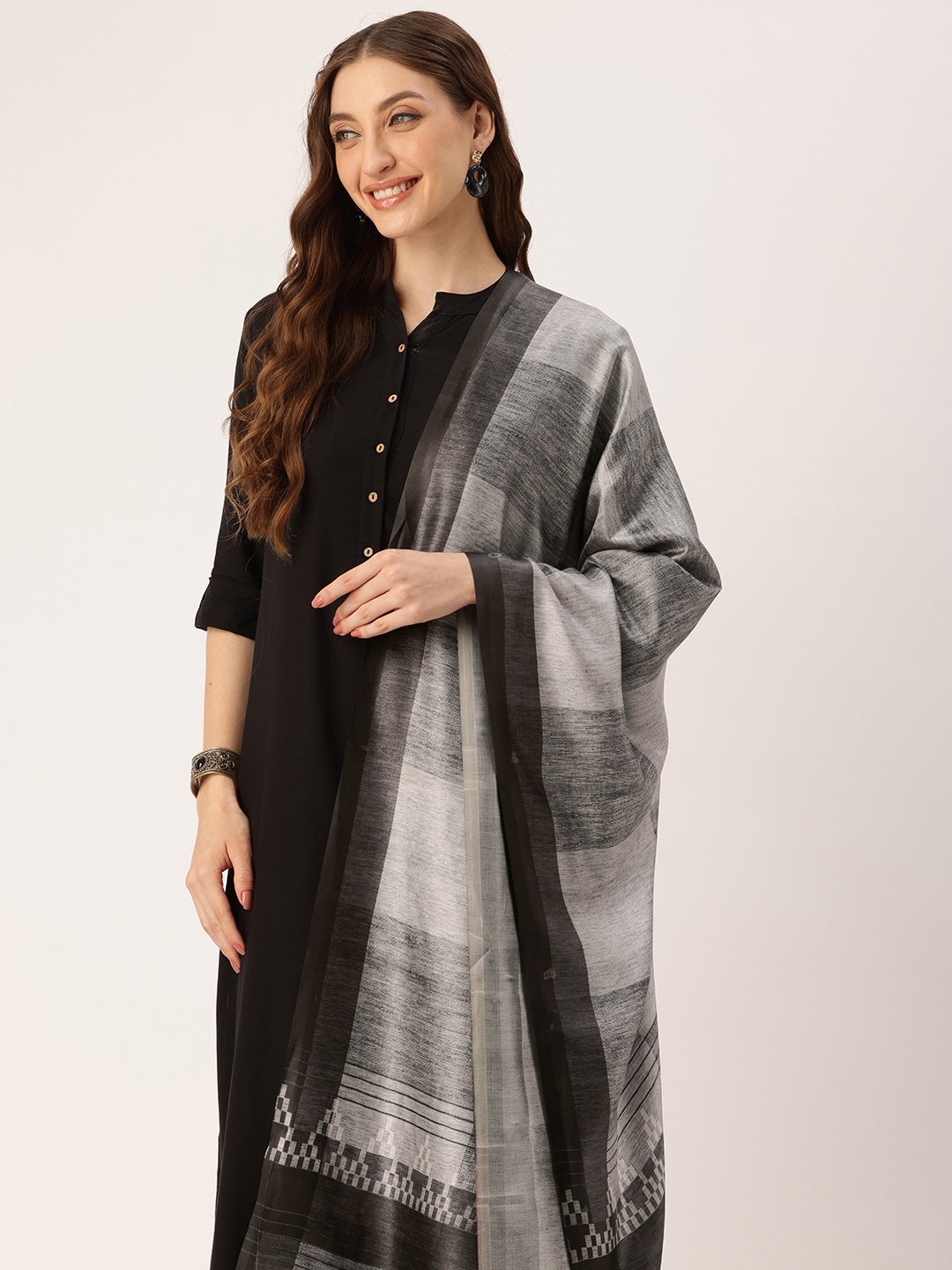 

SANGAM PRINTS Checked Dupatta, Grey