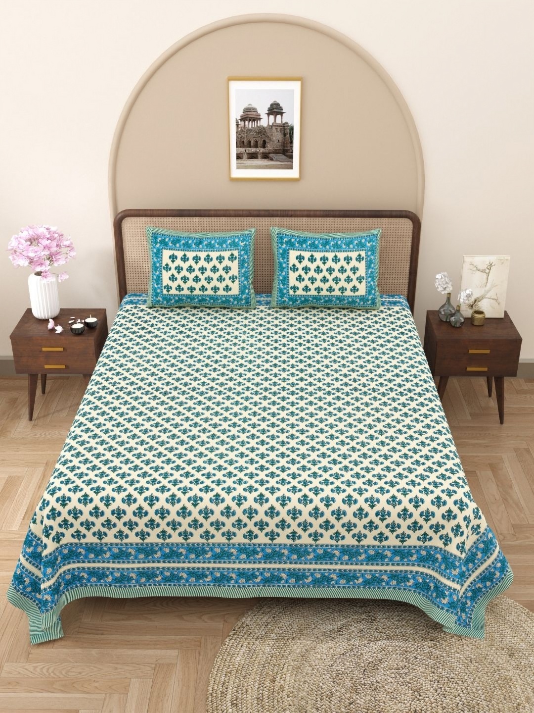 

The Craft Monk Blue King Bedsheet with 2 Pillow Covers