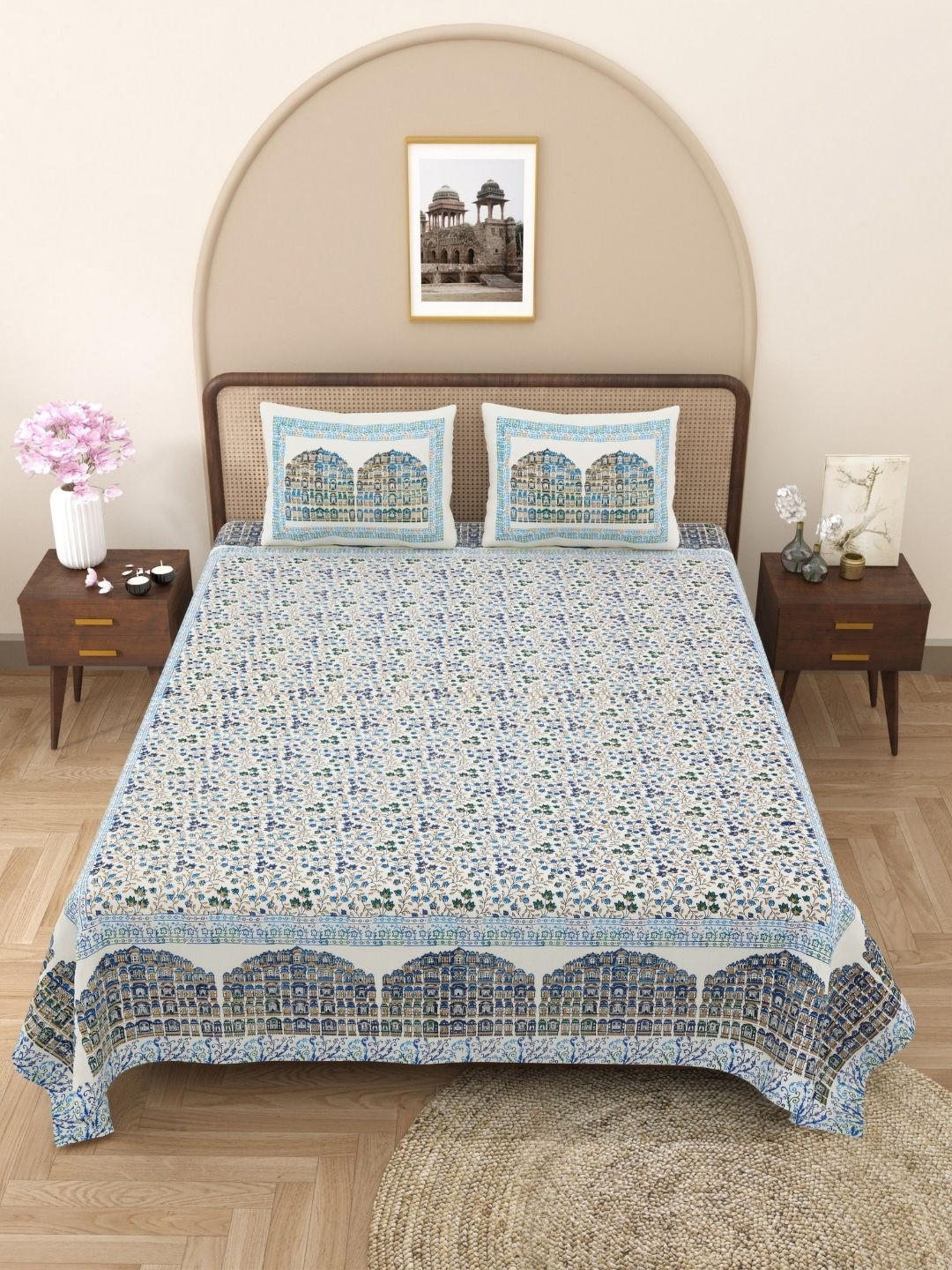 

The Craft Monk Multicoloured King Bedsheet with 2 Pillow Covers, Multi