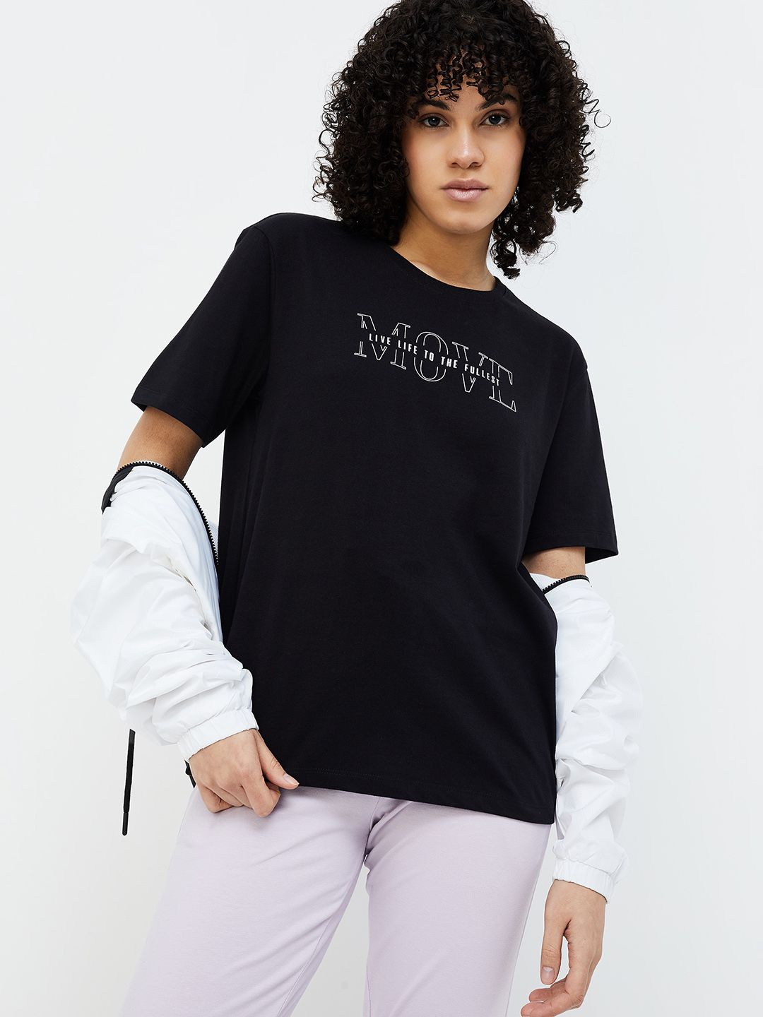 

Kappa Women Typography Drop-Shoulder Sleeves T-shirt, Black