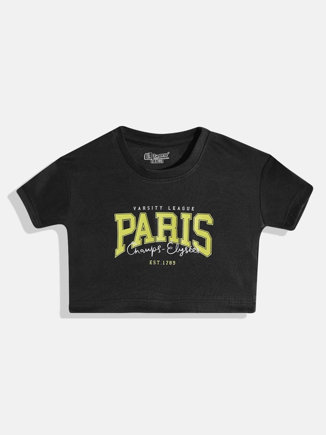 

Eteenz Girls Typography Premium Polyester Printed Crop T-shirt, Black