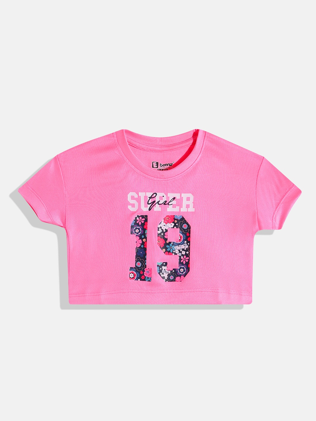 

Eteenz Girls Typography Premium Polyester Printed Crop T-shirt, Pink