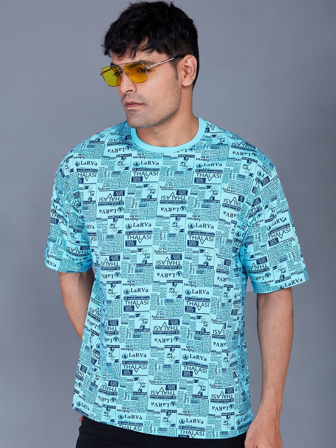 

THALASI Men Typography Printed Pockets T-shirt, Blue