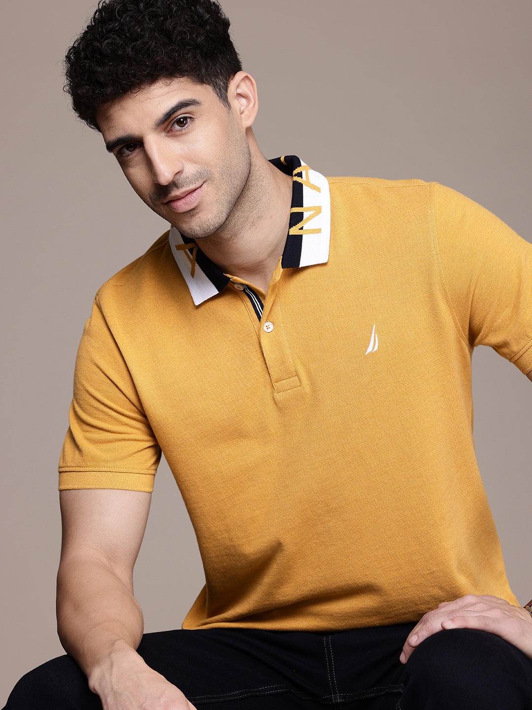 

Nautica Polo Collar Pure Cotton T-shirt, Mustard