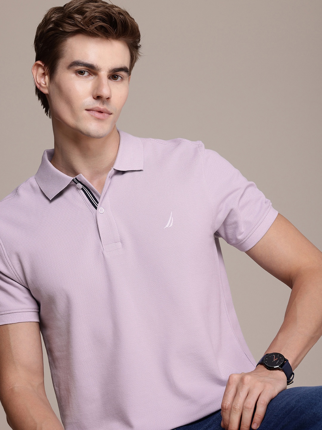 

Nautica Polo Collar Pure Cotton Casual T-shirt, Lavender