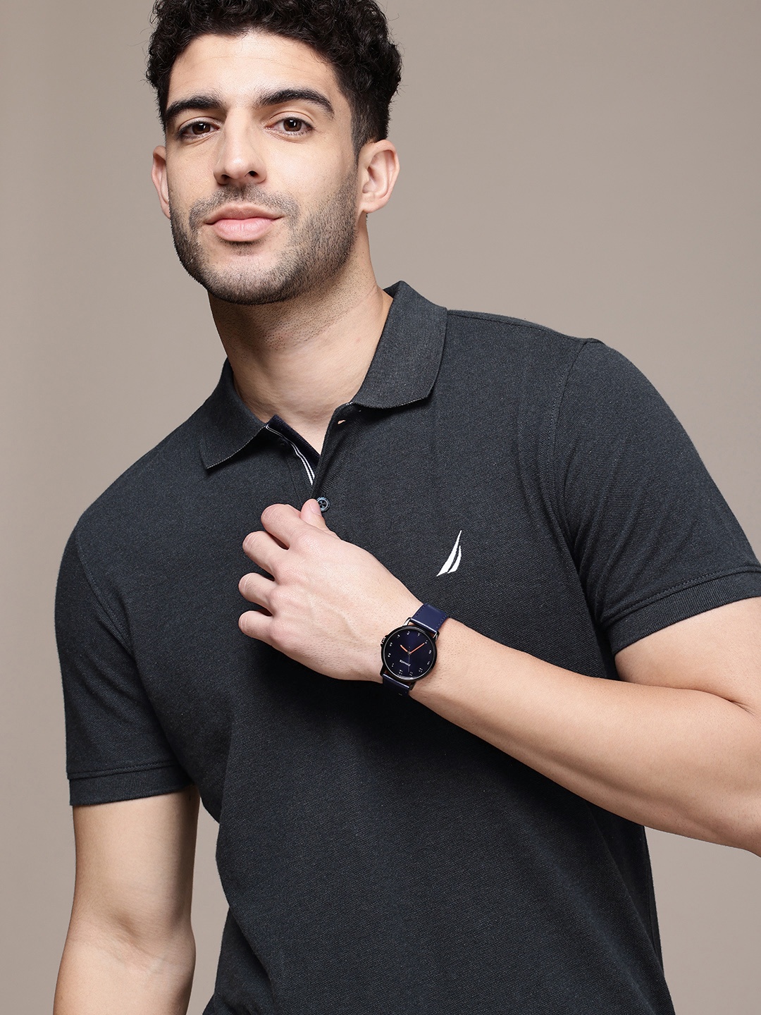 

Nautica Polo Collar Pure Cotton T-shirt, Charcoal