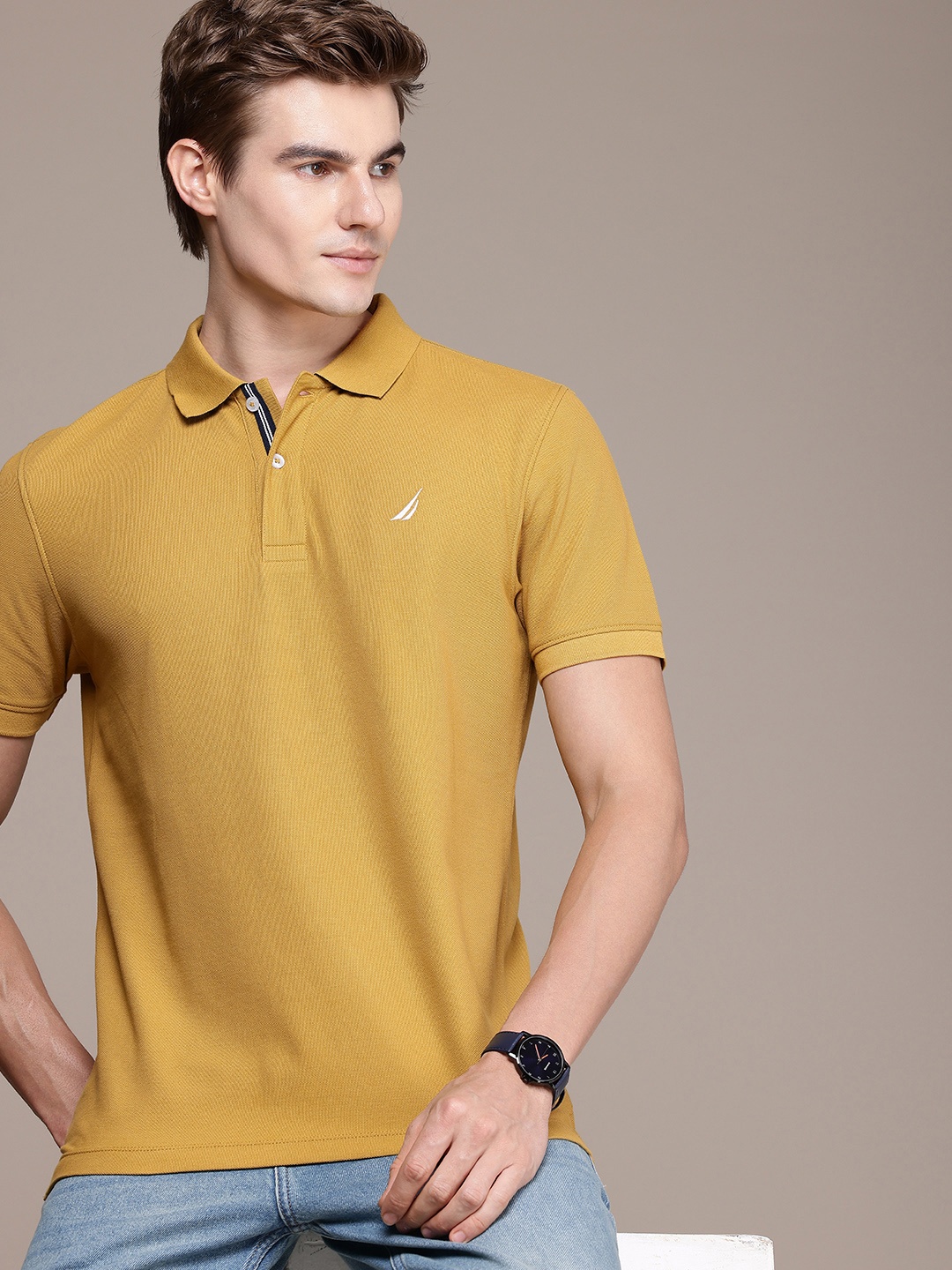 

Nautica Polo Collar Pure Cotton Casual T-shirt, Mustard