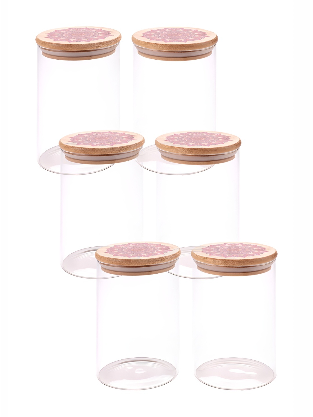 

The Better Home Transparent & Red 6 Pieces Glass Bamboo Lid Air Tight Containers 1L Each