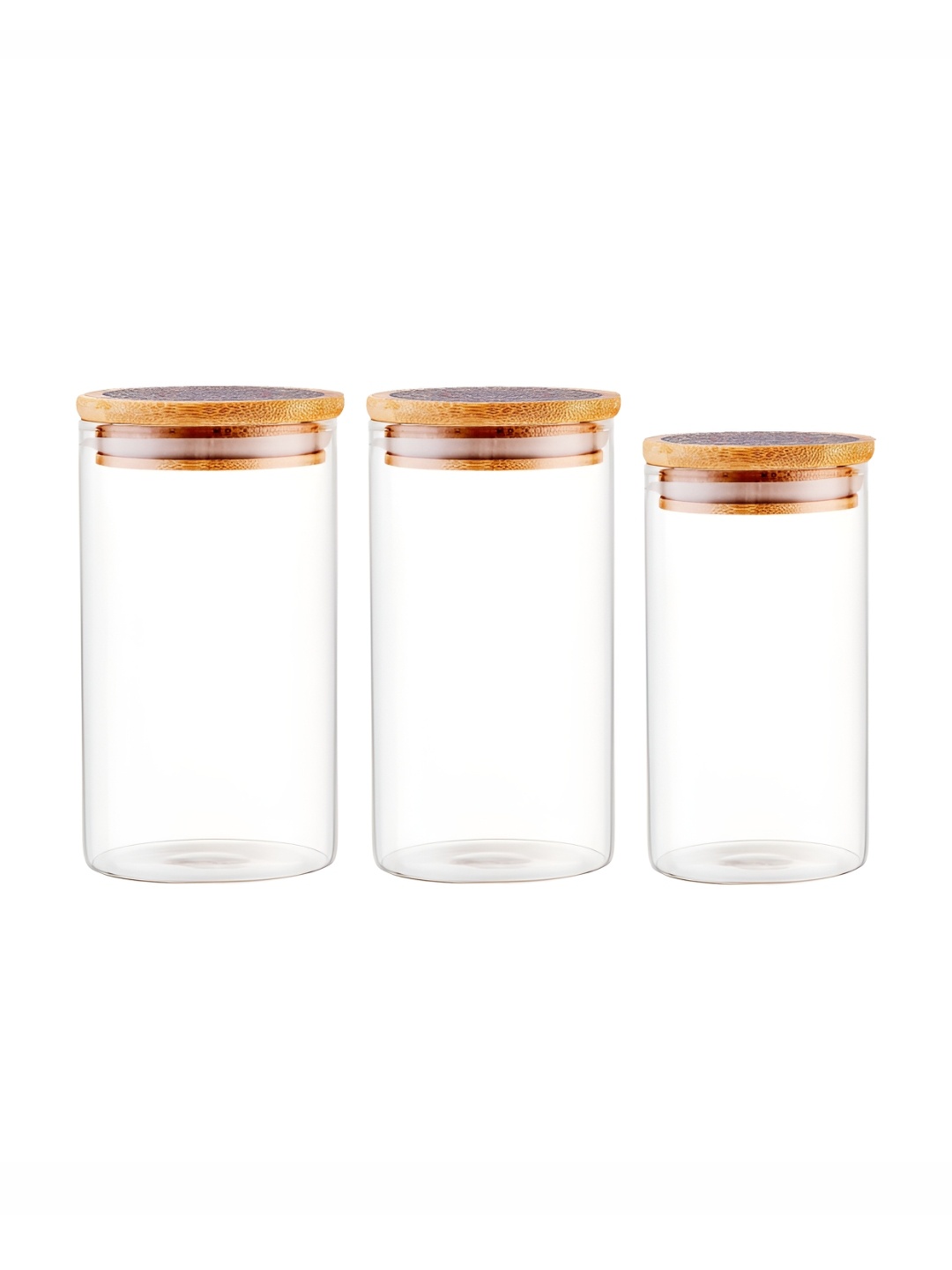 

The Better Home Transparent & Orange 3 Pieces Containers With Bamboo Lid