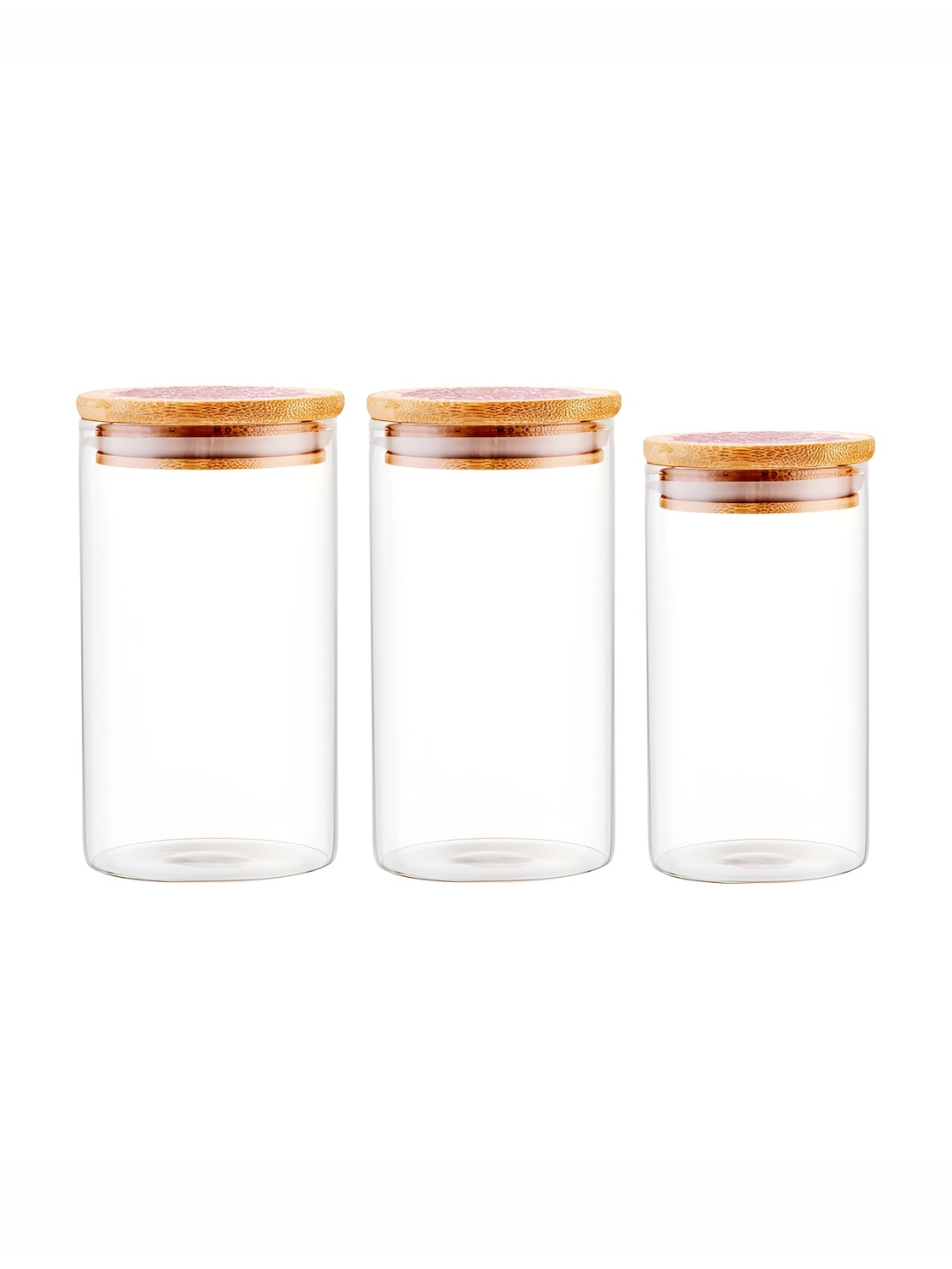 

The Better Home Transparent & Orange 3 Pieces Glass Bamboo Lid Air Tight Containers