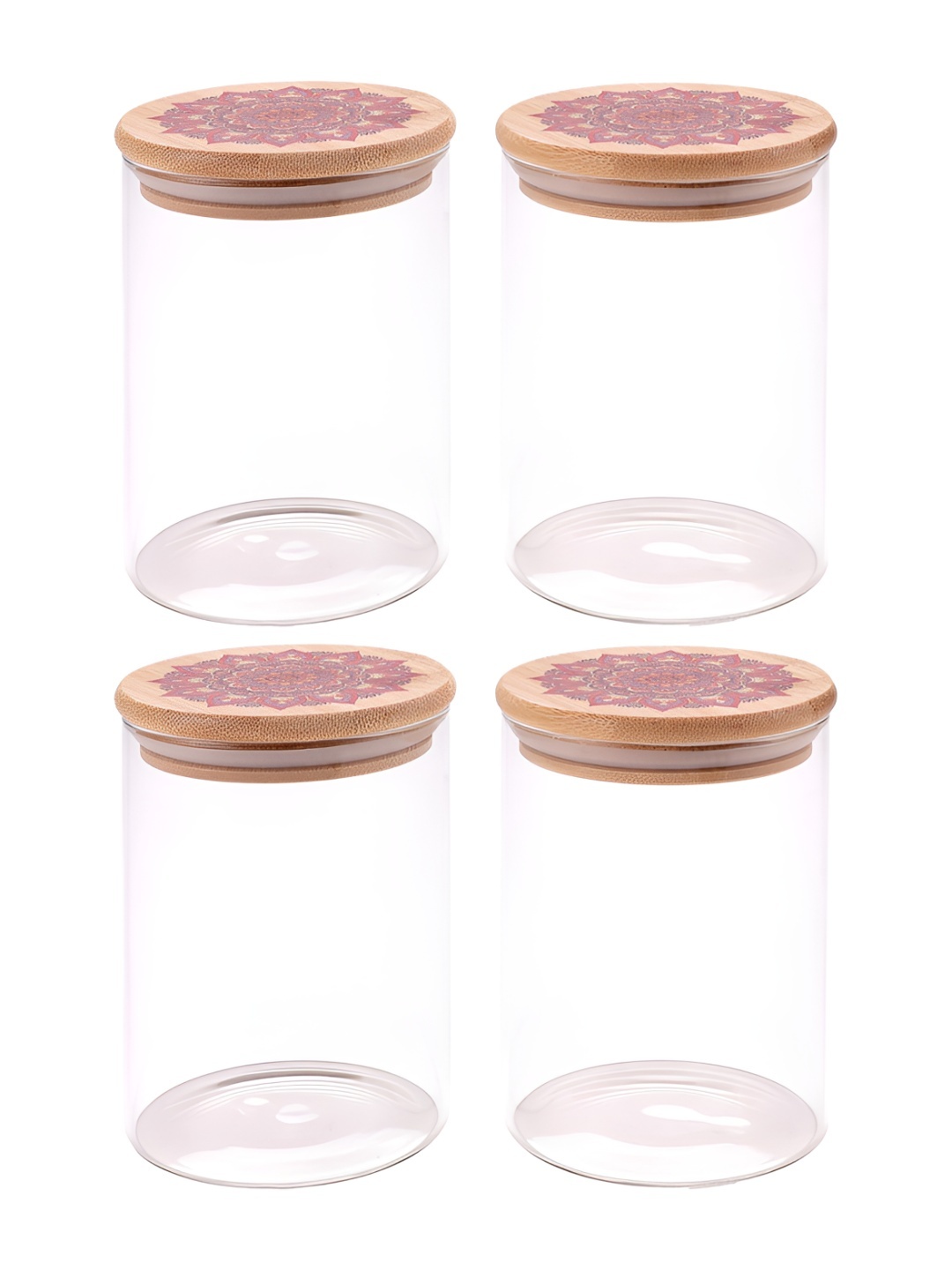 

The Better Home Transparent & Red 4 Pcs Glass Bamboo Lid Air Tight Containers 600 ml Each