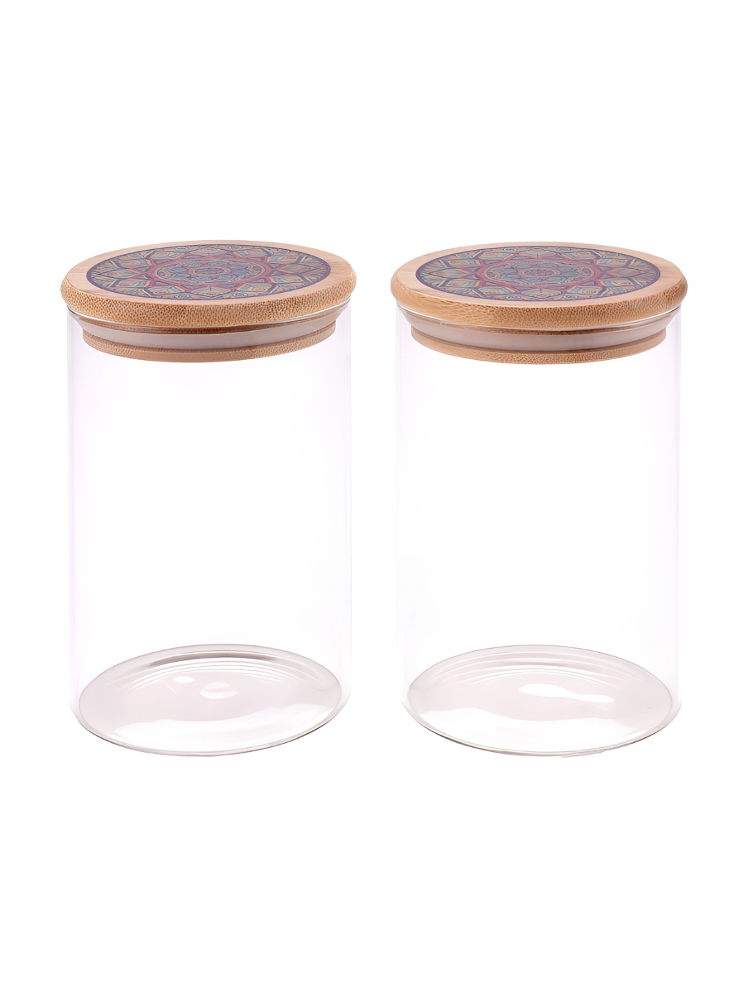 

The Better Home Transparent & Blue 2 Pieces Glass Bamboo Lid Air Tight Containers 1L Each