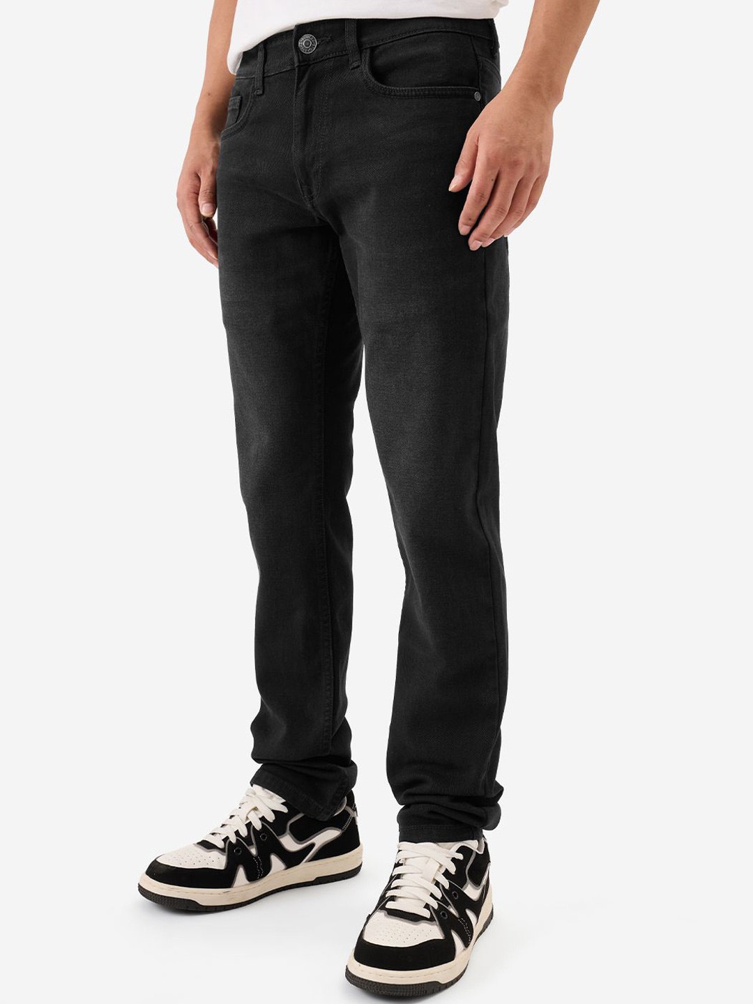 

The Souled Store Men Slim Fit Mildly Distressed Stretchable Jeans, Charcoal