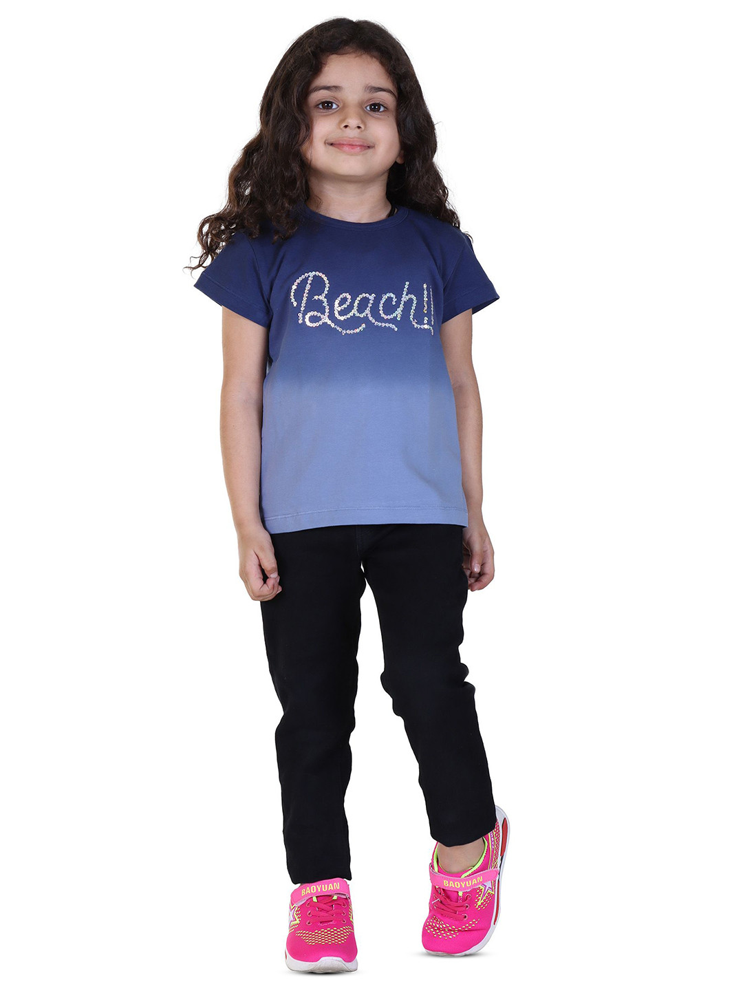 

Yellow Apple Girls Typography T-shirt, Navy blue