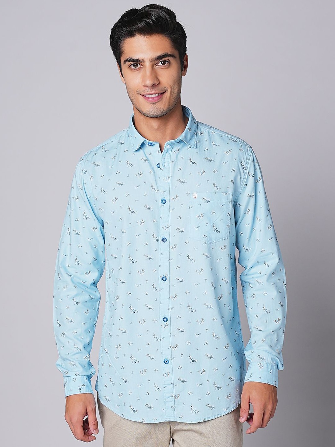 

Oxemberg Men Slim Fit Opaque Printed Casual Shirt, Blue