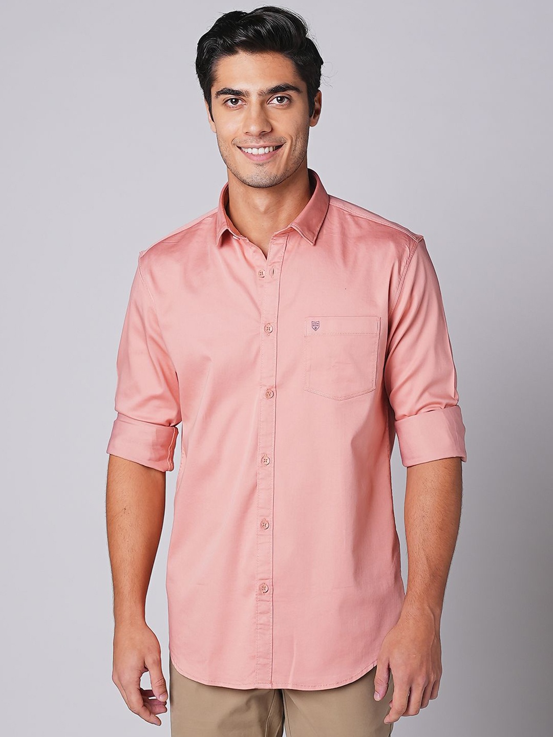 

Oxemberg Men Slim Fit Opaque Casual Shirt, Coral