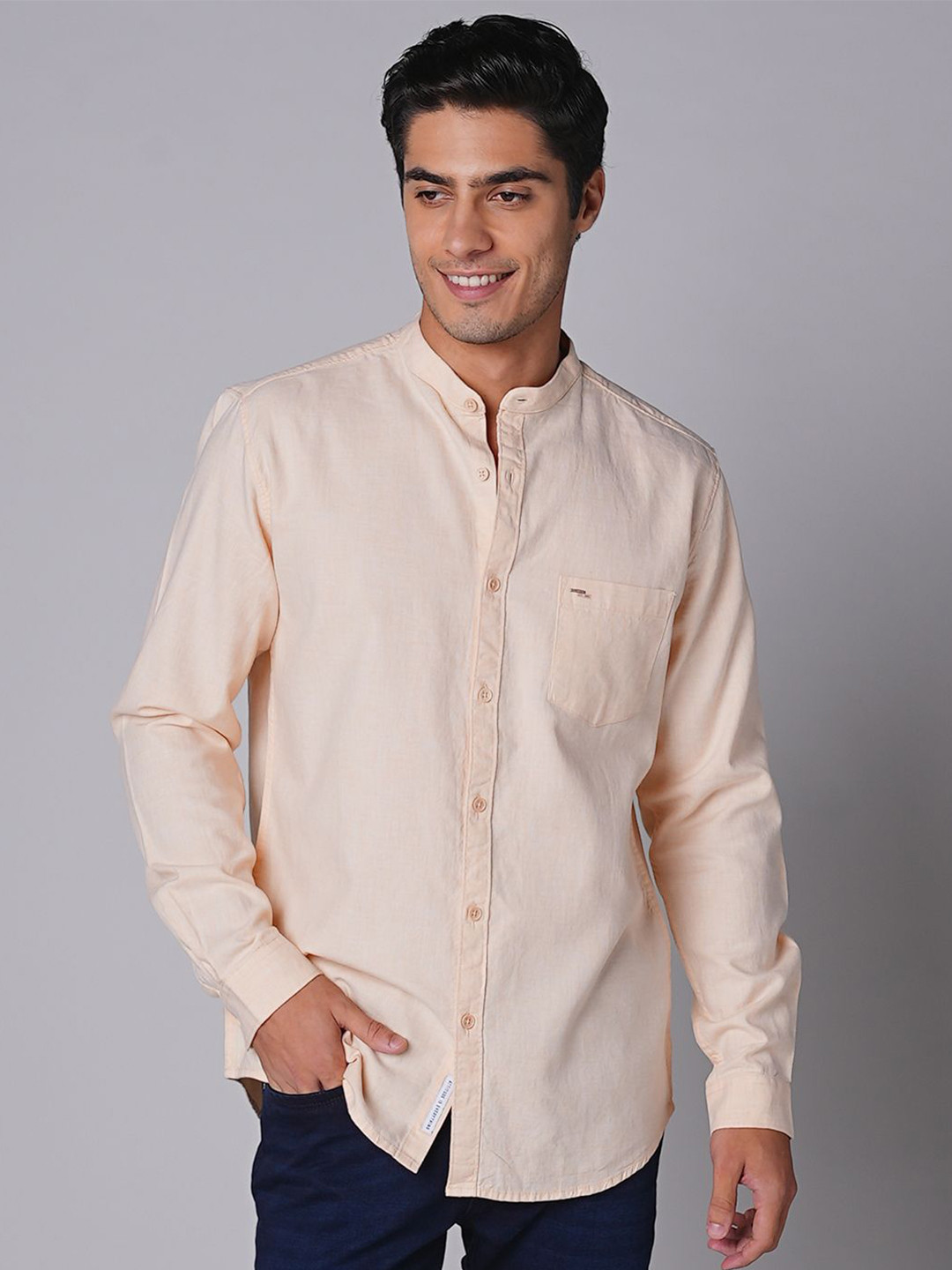 

Oxemberg Men Slim Fit Opaque Casual Shirt, Orange