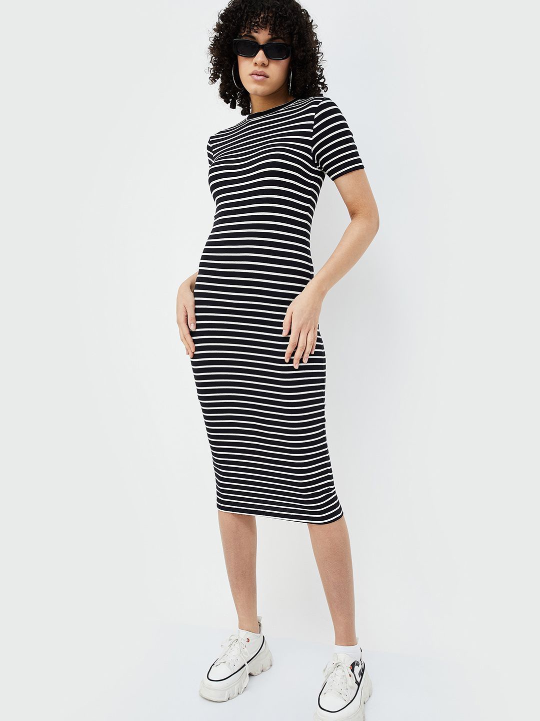 

Ginger by Lifestyle Striped Bodycon Midi Dress, Black