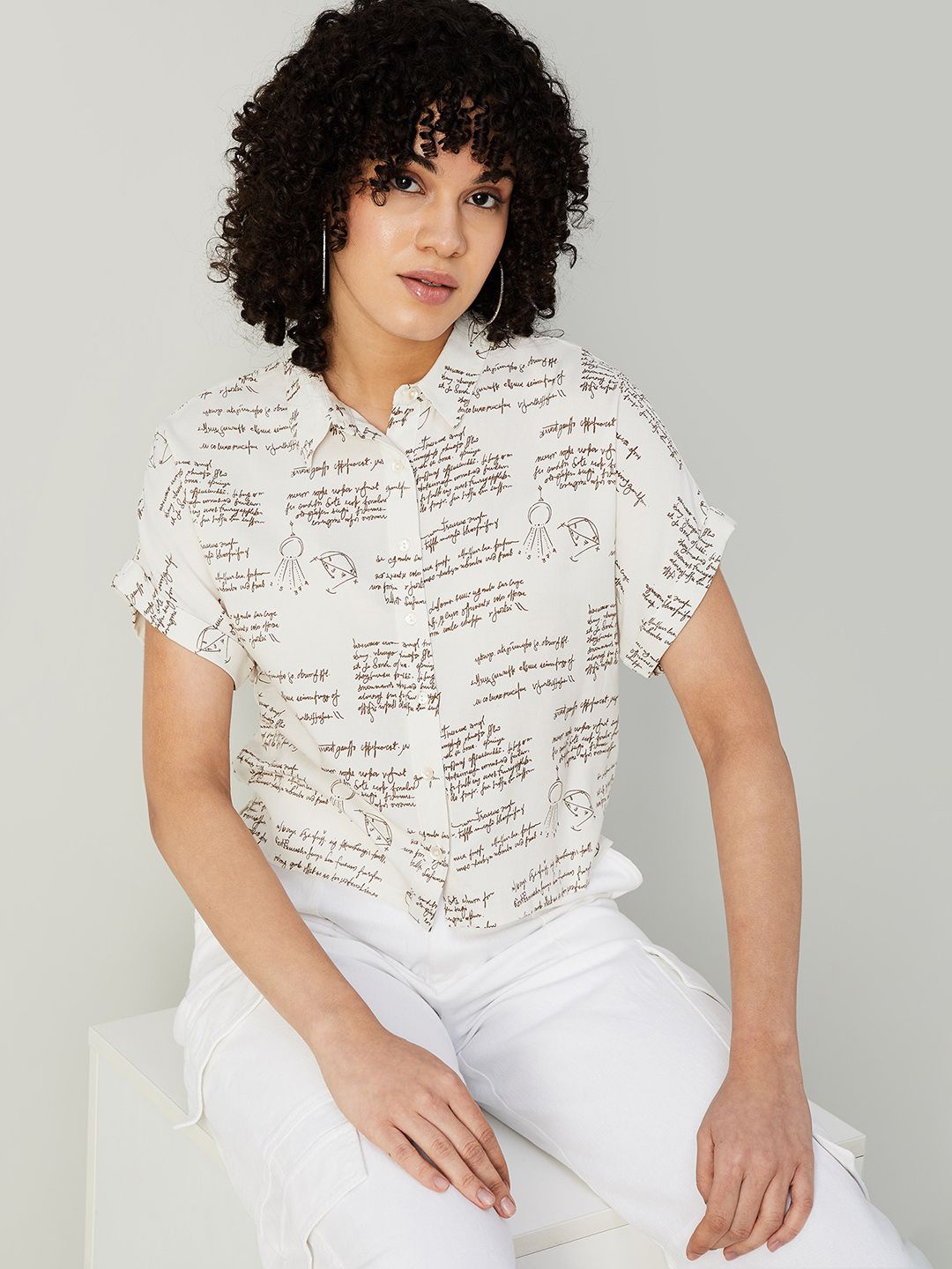 

Ginger by Lifestyle Print Shirt Style Top, Off white