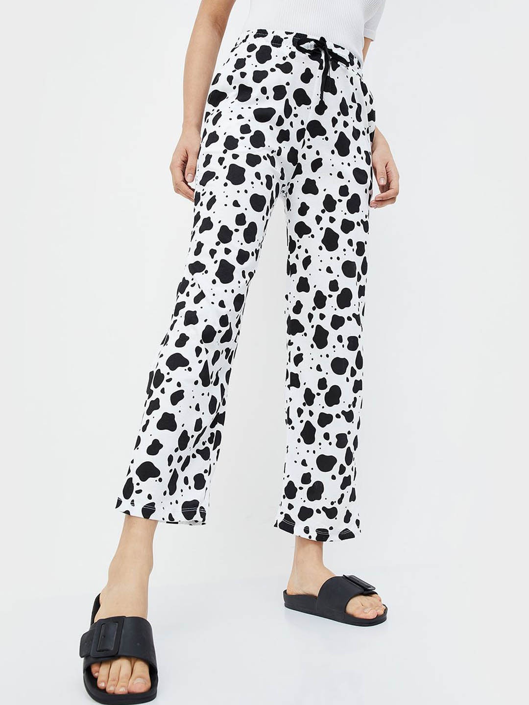 

Ginger by Lifestyle Printed Cotton Regular Trousers, White