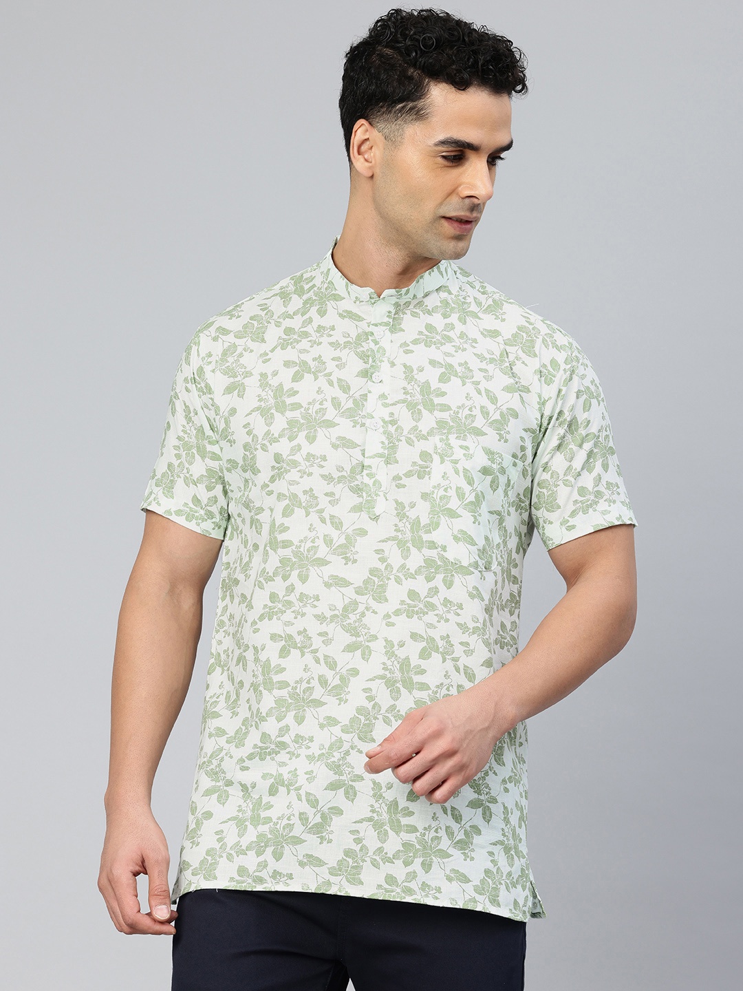 

Majestic Man Men Floral Printed Pure Cotton Kurta, Green