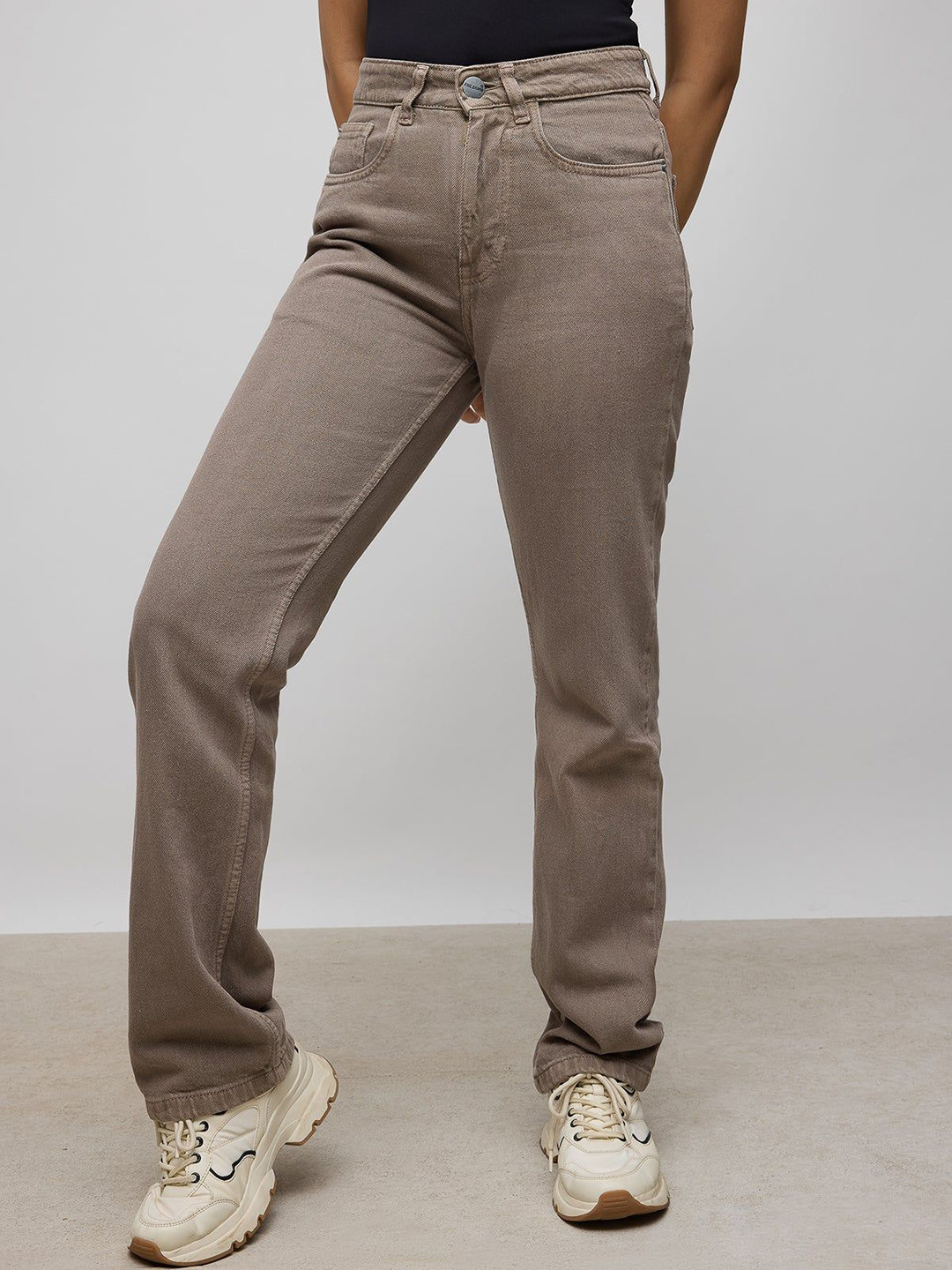 

FREAKINS Women Straight Fit High-Rise Low Distress Jeans, Grey