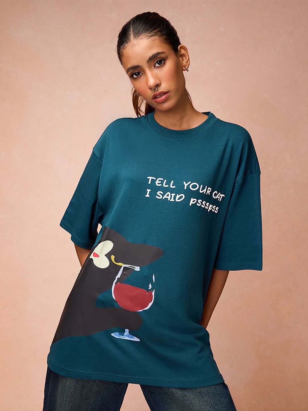 

FREAKINS Women Printed Extended Sleeves Applique T-shirt, Green