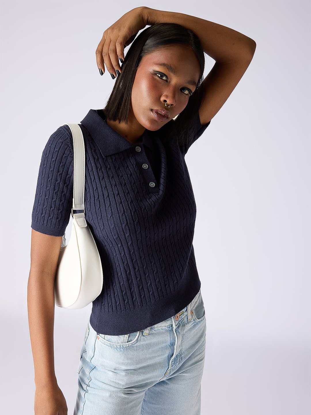 

FREAKINS Peter Pan Collar Cotton Top, Navy blue