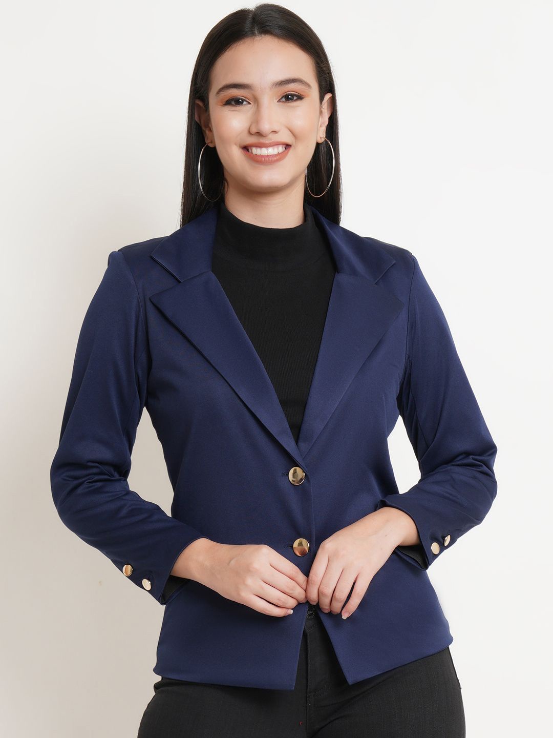 

Purple State Slim Fit Notched Lapel Single Breasted Blazer, Navy blue