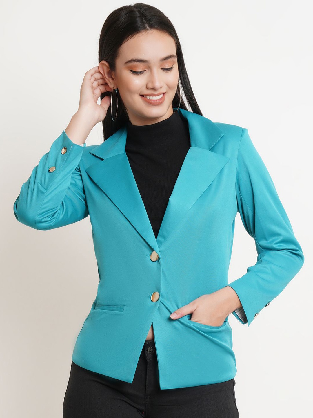 

Purple State Slim Fit Notched Lapel Single Breasted Blazer, Green
