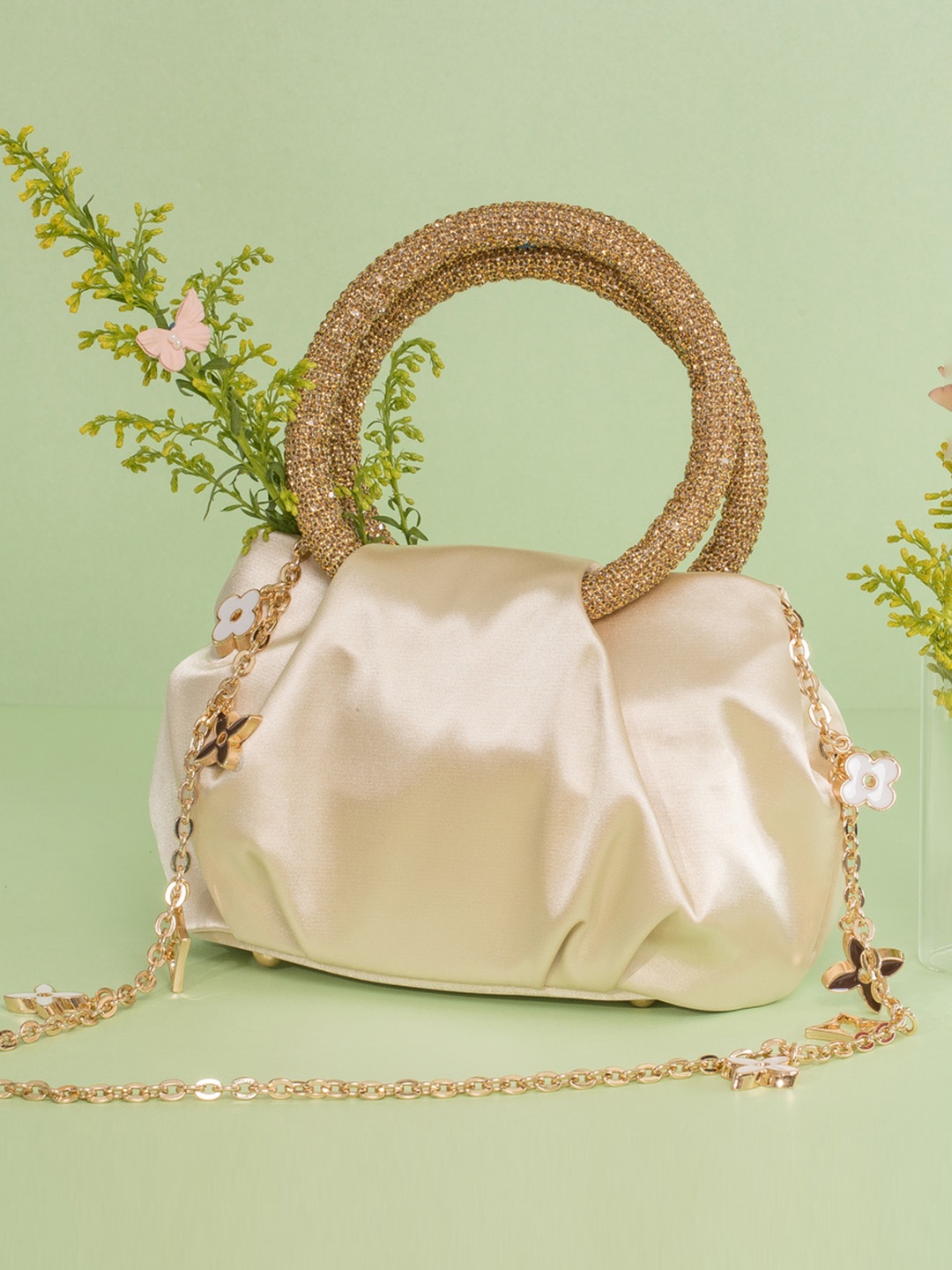 

HOUSE OF BIO BY RITTI KHANNA Shopper Handheld Bag with Tasselled, Gold