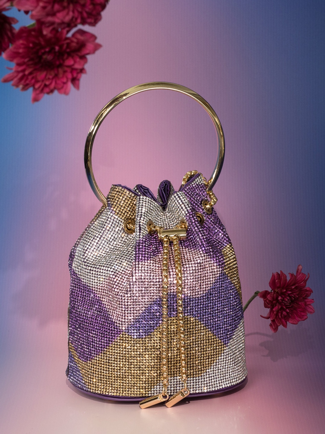 

HOUSE OF BIO BY RITTI KHANNA Embellished Leather Bucket Handheld Bag, Violet