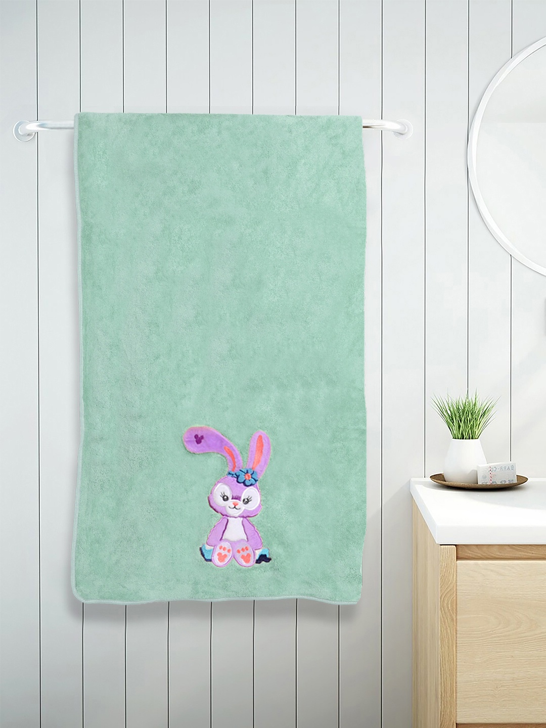 

FABINALIV Green & Violet Cartoon Design Pure Cotton 400 GSM Bath Towel
