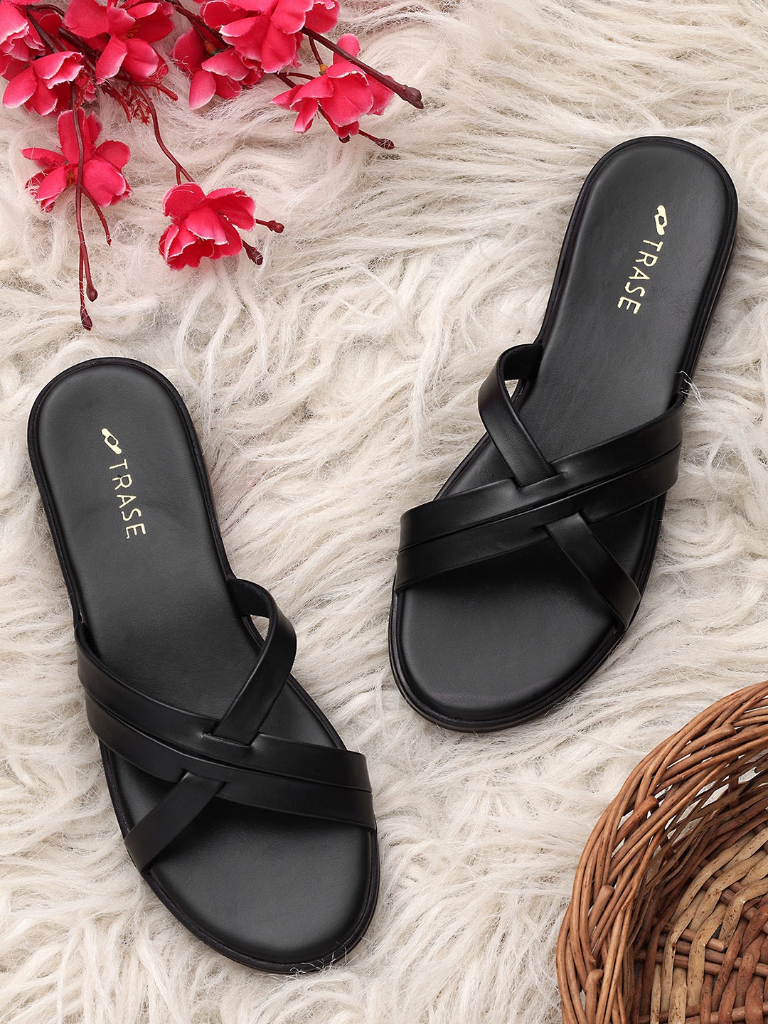 

TRASE Women Open Toe Flats with Bows, Black