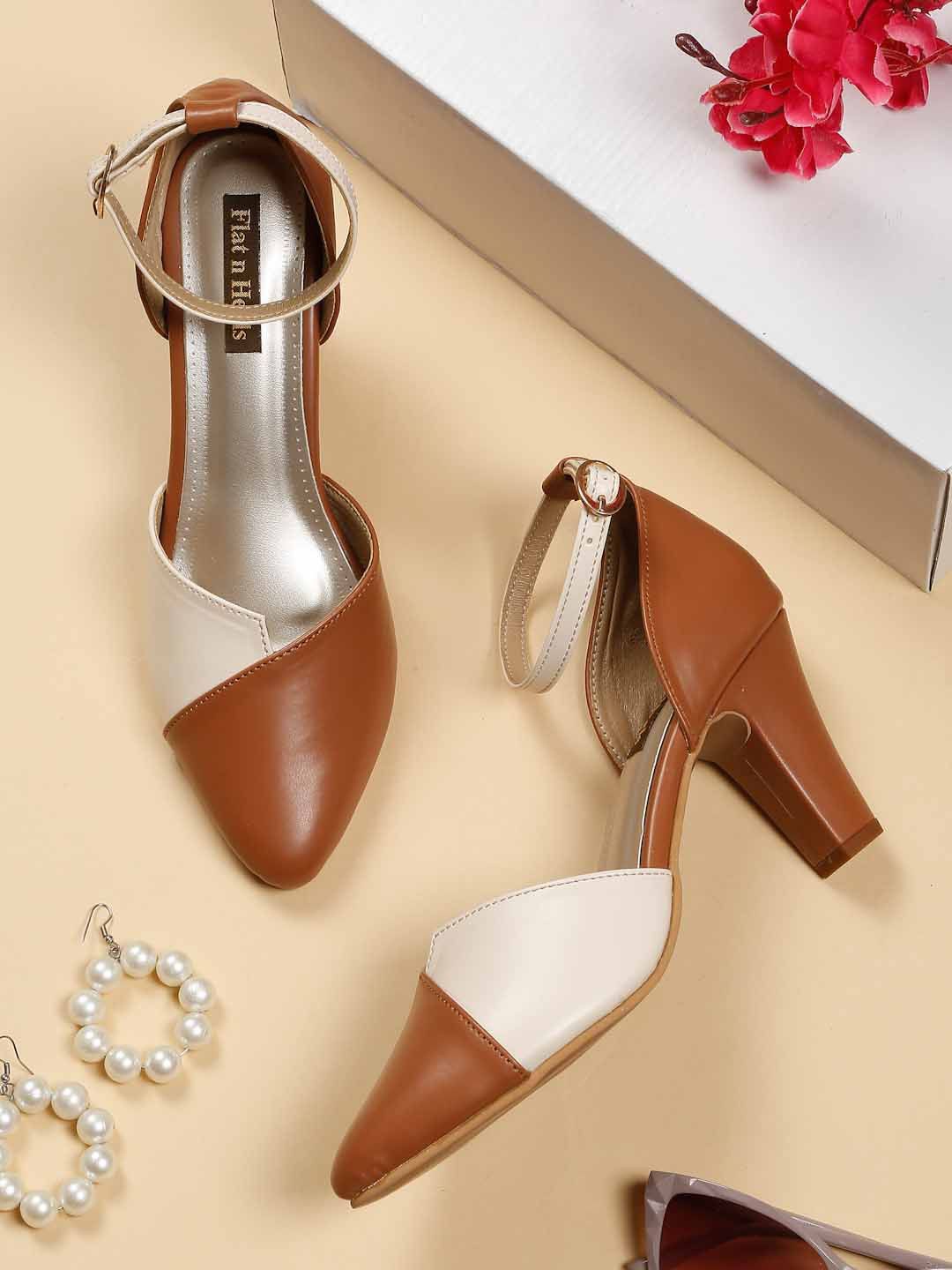 

Flat n Heels Colourblocked Block Mules with Buckles, Brown