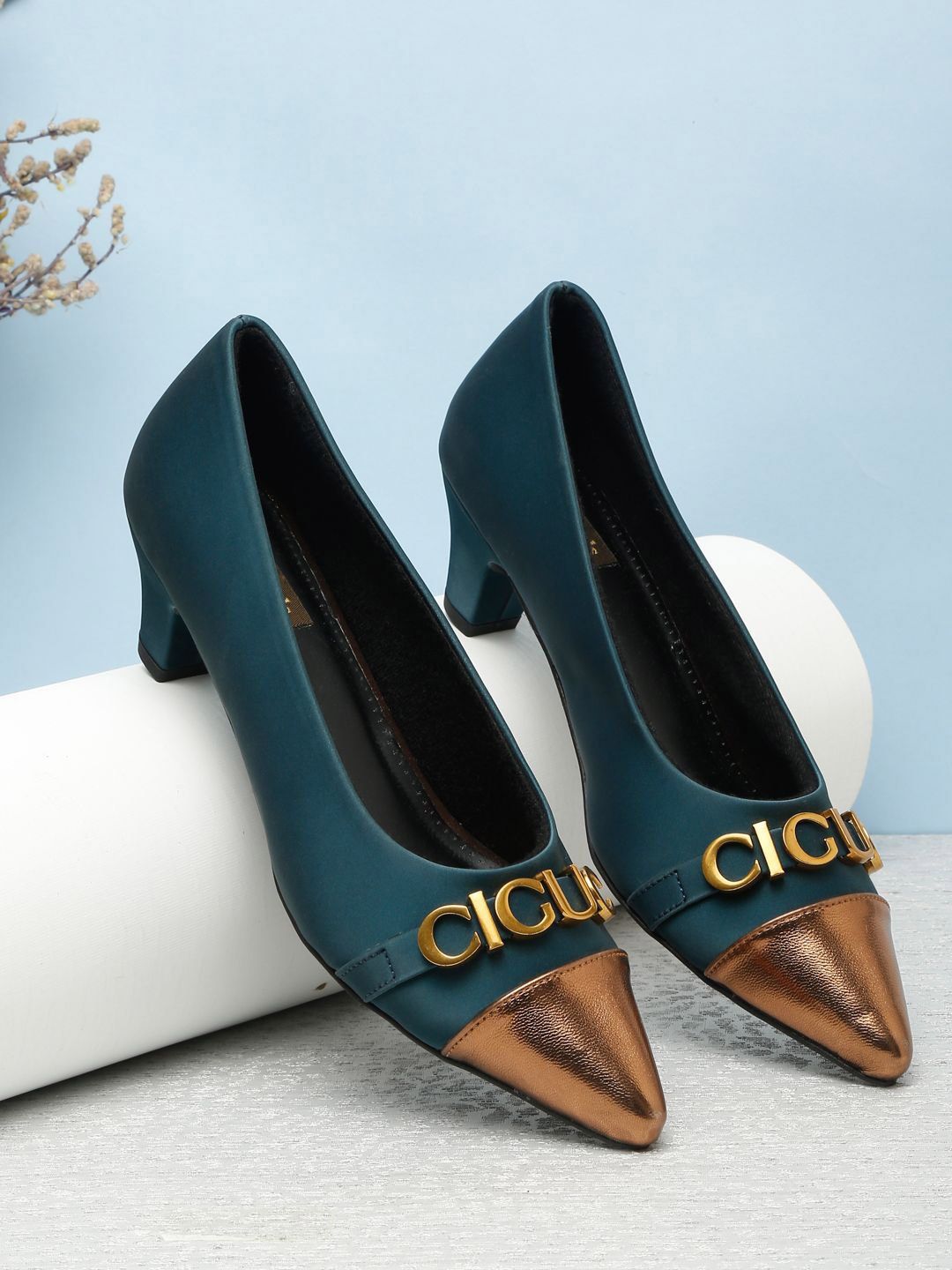 

Flat n Heels Pointed Toe Embellished Kitten Heels, Blue