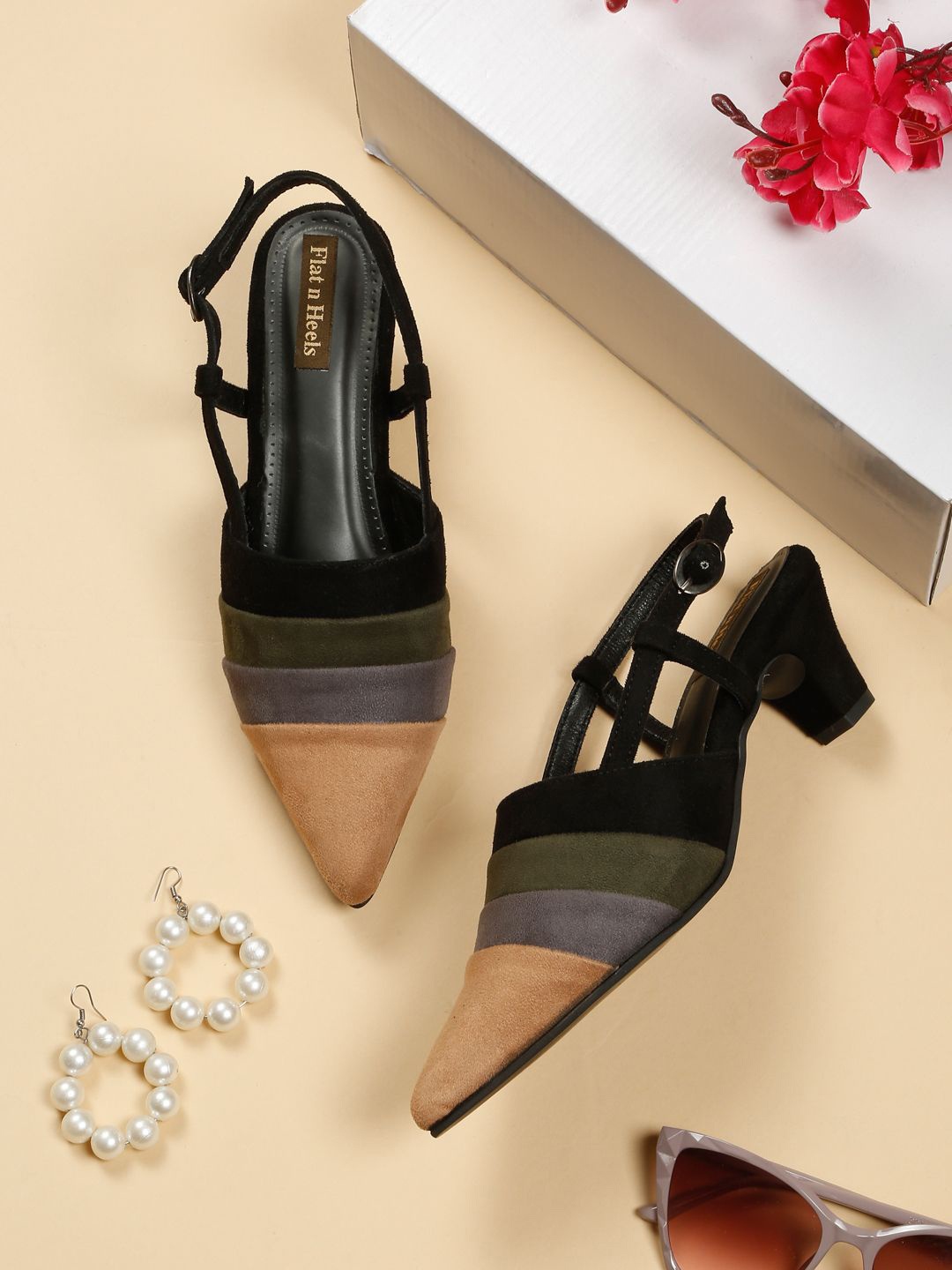 

Flat n Heels Suede Block Pumps, Black